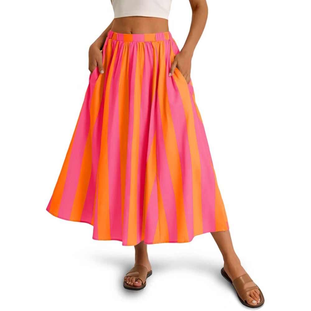 Striped Maxi Skirts A-Line, Medium, 3F-207B002